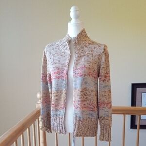 Olsen Europe Beige and Blue Cardigan Zipper Closure Cotton Blend